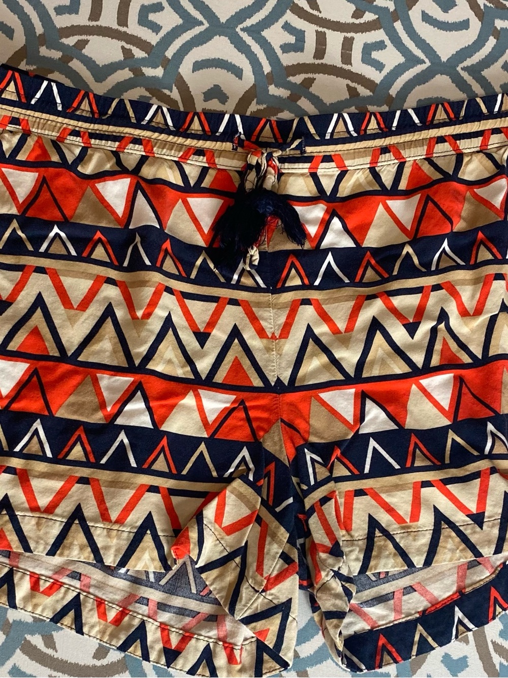 Geometric Print Casual Shorts in Red, Navy & Cream